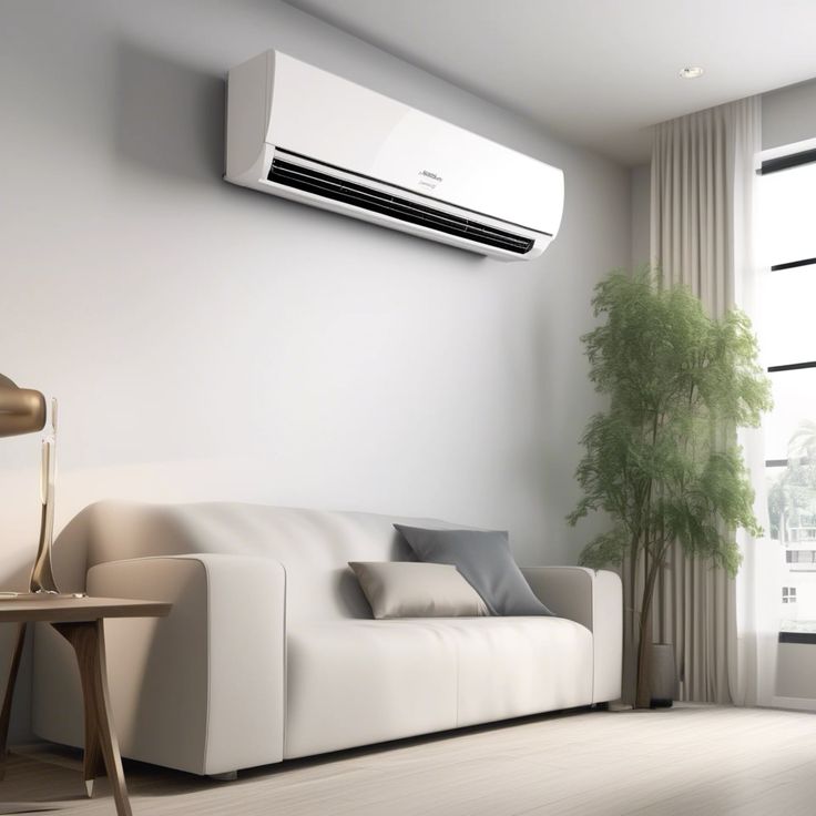 Unité intérieure de climatisation murale blanche dans un salon moderne