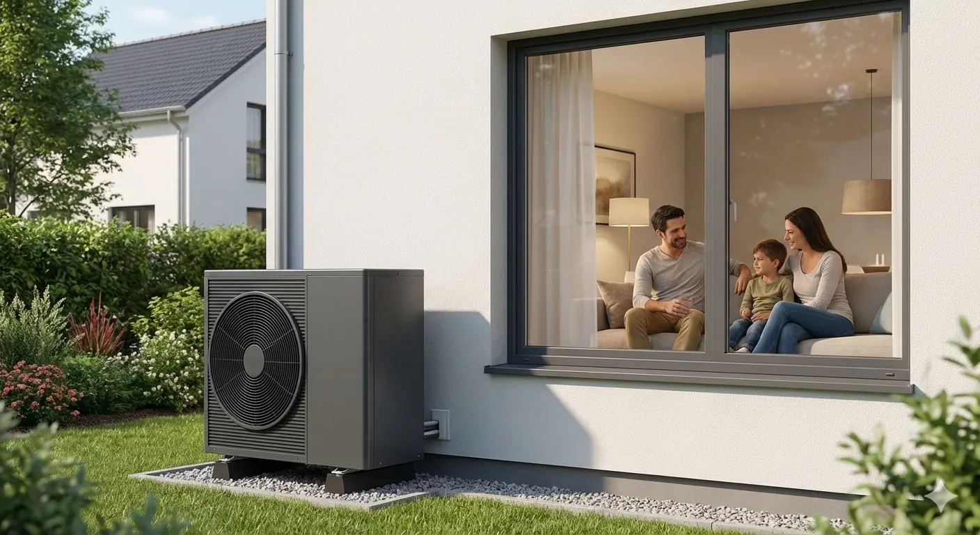 Famille au salon profitant du confort d'un chauffage par Climatisation Réversible